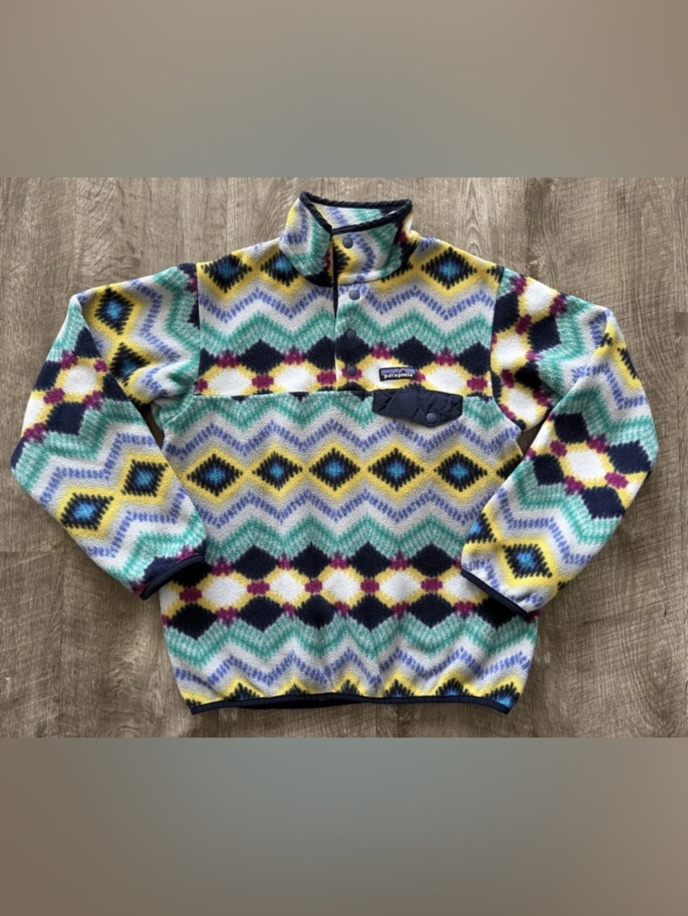 Patagonia Synchilla Snap T Pullover Jacket Womens Small Multicolor Aztec Print